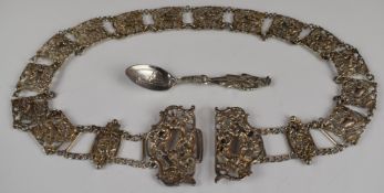 Edward VII hallmarked silver nurse's belt with embossed and pierced decoration, Birmingham 1903,