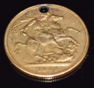1887 gold full sovereign with pendant drill hole, 7.8g