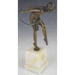 Bronze Art Deco style flapper girl on marble plinth, H27cm