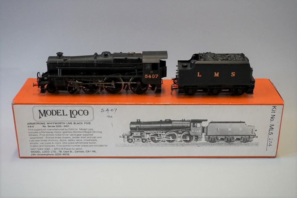 A DJH 'OO' gauge LMS 4-6-0 Black Five locomotive 5407 and tender, in original Model Loco Ltd box.