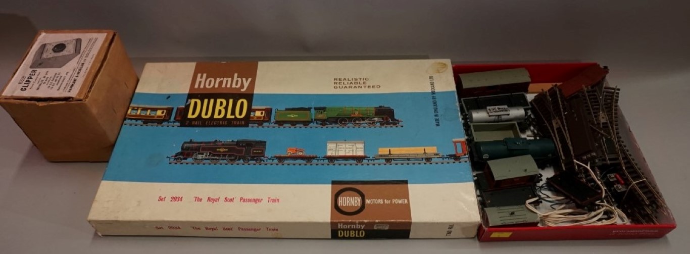 A vintage Hornby 'Dublo' set 2034 'The Royal Scot Passenger Train', boxed; together with a small