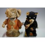 Two vintage plush-covered clockwork animals, comprising: a circus elephant, 17cm high; and a novelty