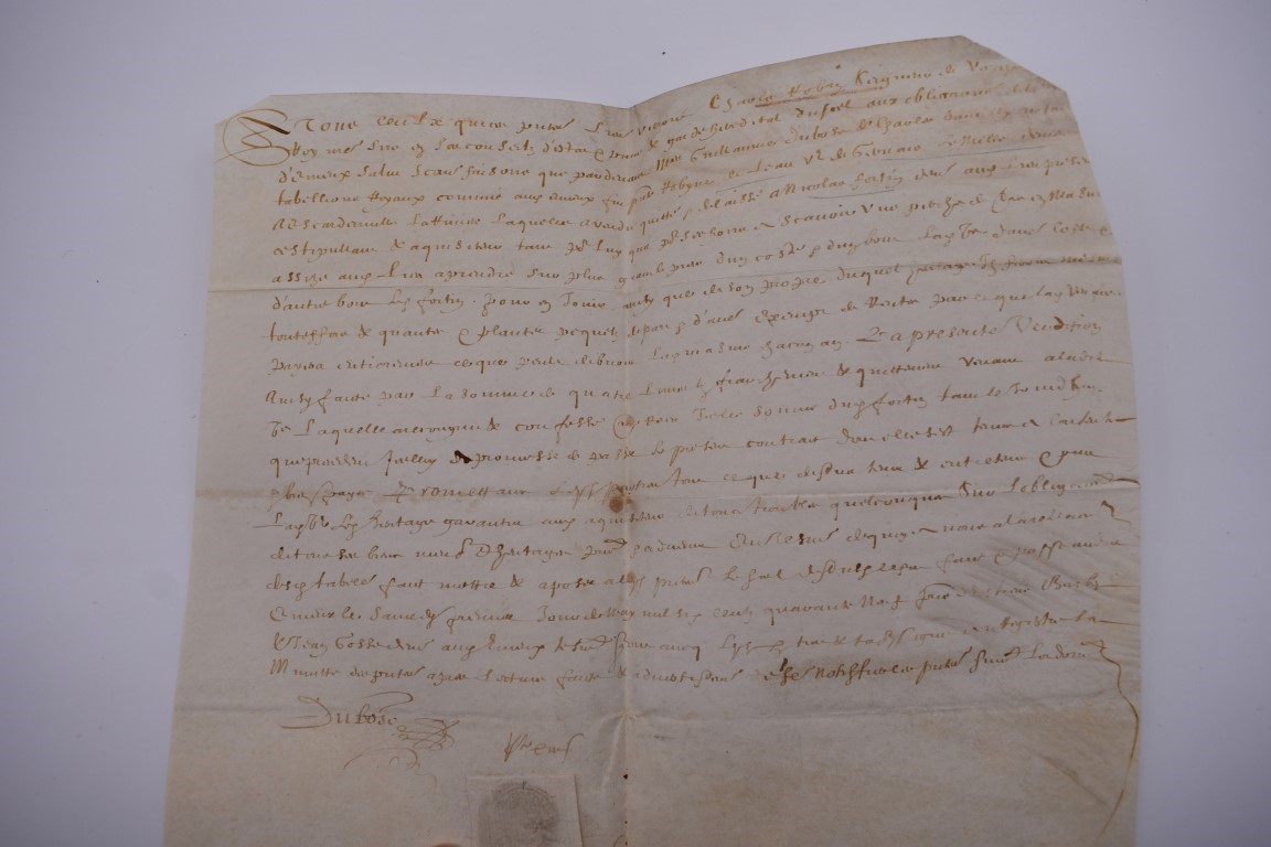 CONTINENTAL DOCUMENTS: group of 9 items, including French manuscript on vellum dated 1645: - Image 2 of 24