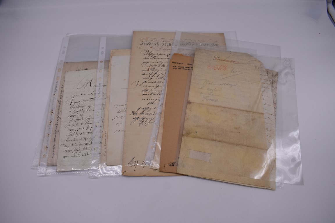 CONTINENTAL DOCUMENTS: group of 9 items, including French manuscript on vellum dated 1645: