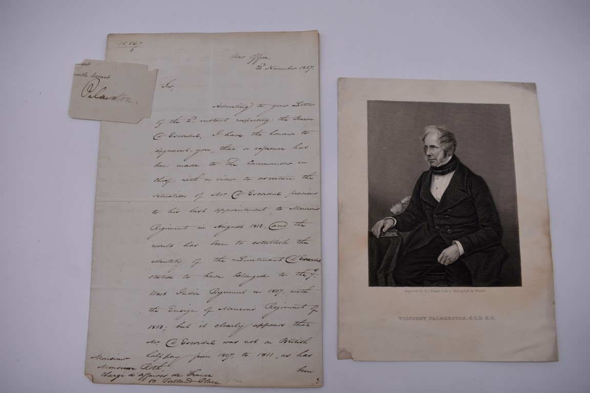 PALMERSTON (Viscount): 2 side ALS to Monsieur Roth at French Consulate, 50 Portland Place
