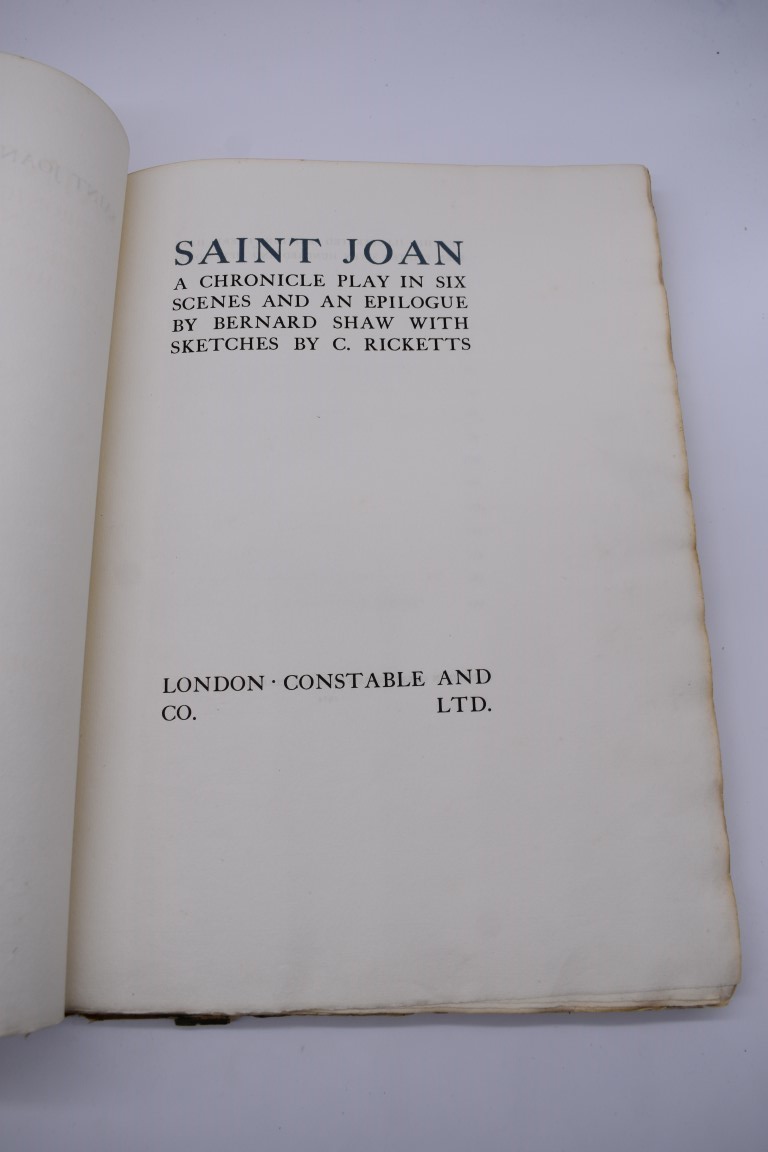 SHAW (Bernard & RICKETTS, Charles): 'St Joan...a chronicle play in six scenes...' London, Constable, - Image 3 of 7