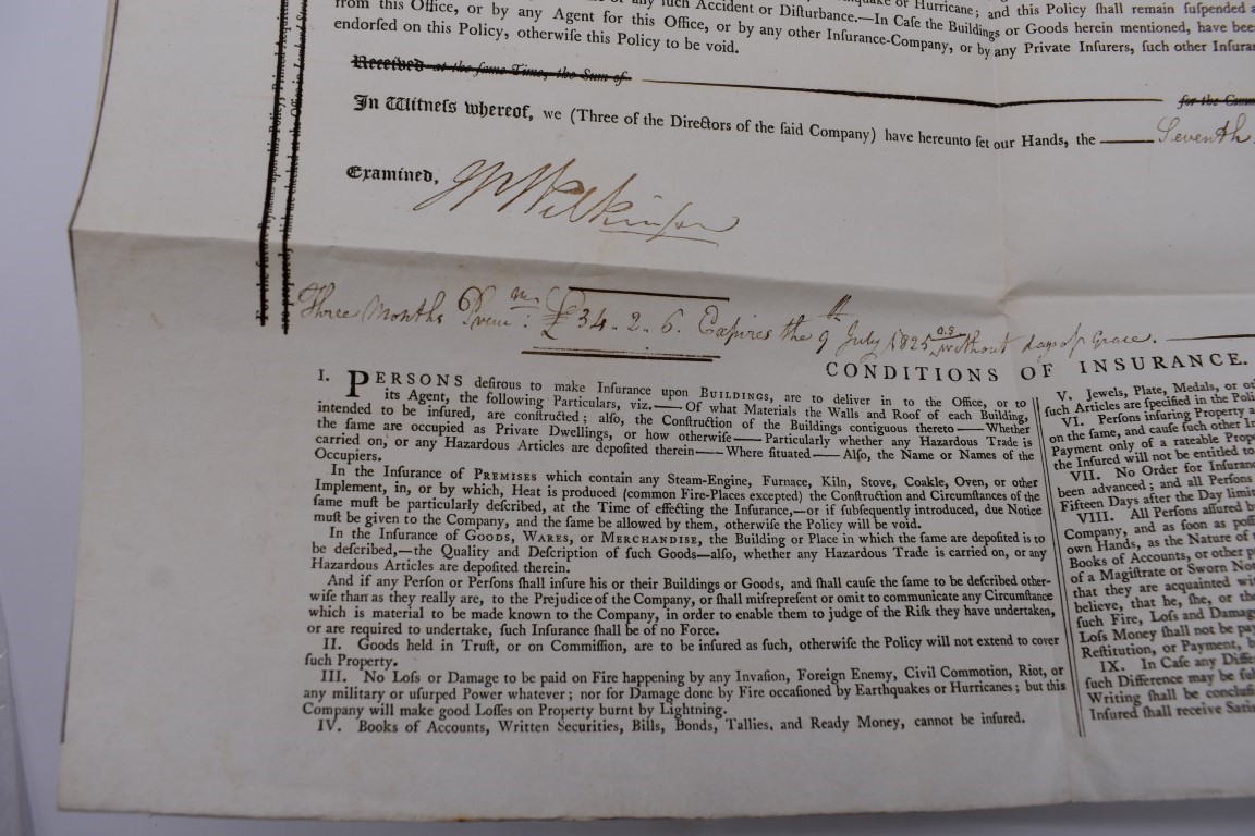 FLAX WAREHOUSE AT RIGA, INSURANCE DOCUMENT: Phoenix Assurance Company, 7th May 1825, to Messrs - Image 4 of 5