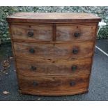 A Georgian mahogany bowfront chest of drawers, 103cm wide x 51cm deep x 105cm high.Payment must be