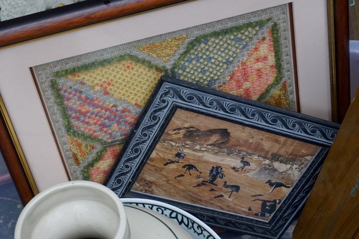 An oriental vase and bowl; together with a tapestry and three oriental prints.Payment must be made - Image 3 of 4