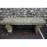 An old reconstituted stone bench, 140cm wide x 40cm deep x 54cm high.Payment must be made in advance