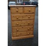 A pine chest of drawers, 89.5cm wide x 43.5cm deep x 126cm high.Payment must be made in advance of