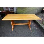 A refectory dining table, 185cm wide x 80cm deep x 73cm high.Payment must be made in advance of