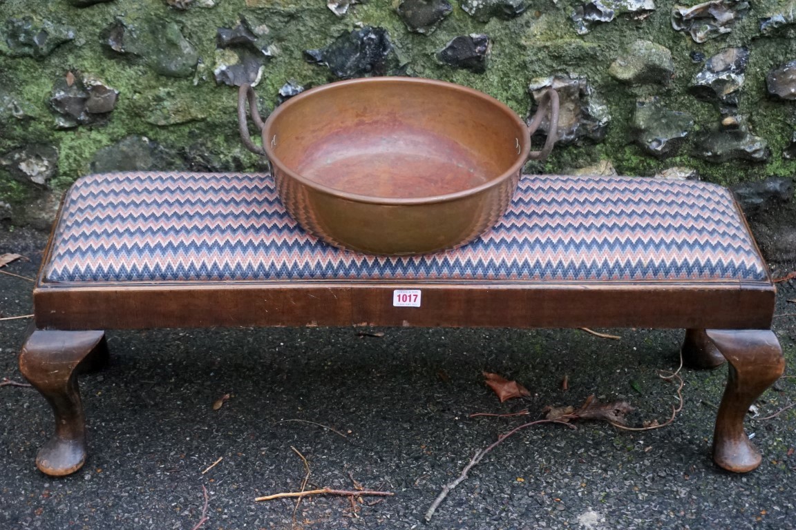 A long mahogany footstool; together with a copper preserving.Payment must be made in advance of