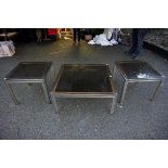 Three Italian metal and glass coffee tables, largest 90cm square x 42cm high.Payment must be made in