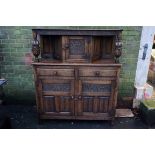 An old oak court cupboard, 122cm wide x 45cm deep x 143cm high.Payment must be made in advance of