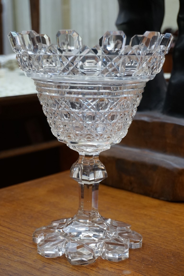 An antique cut glass pedestal vase, with petal foot, 24cm high; together with a Stuart cut glass - Image 4 of 5