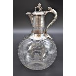 A Victorian silver mounted cut glass claret jug, by W G, Birmingham 1866, 28cm.