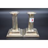 A pair of Victorian silver dwarf candlesticks, by Hawksworth, Eyre & Co Ltd, Sheffield 1898, 12cm,