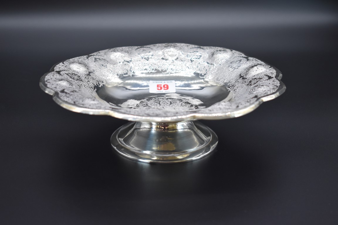 A Persian white metal pedestal fruit bowl, probably Isfahan, stamped marks to base, 26cm diameter. - Image 2 of 3