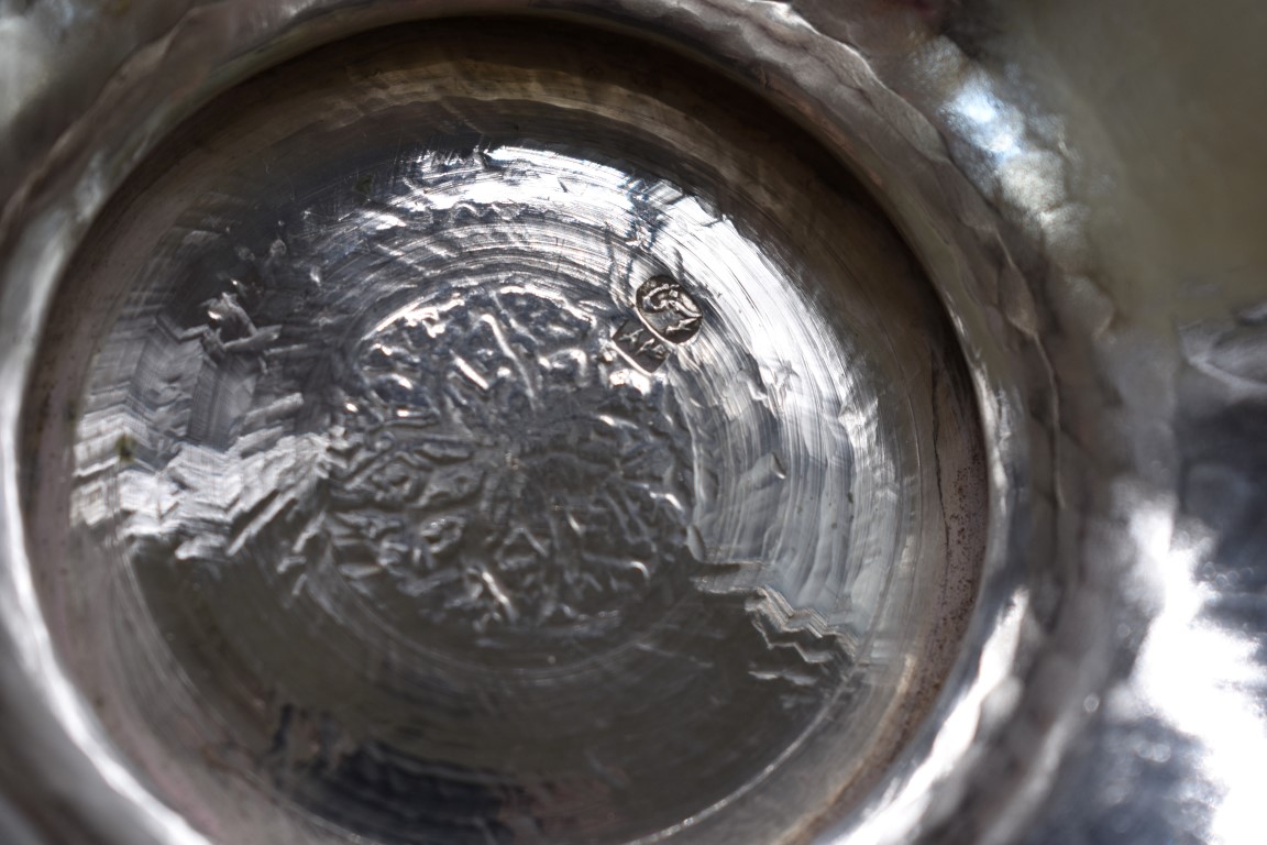 A Persian white metal pedestal fruit bowl, probably Isfahan, stamped marks to base, 26cm diameter. - Image 3 of 3