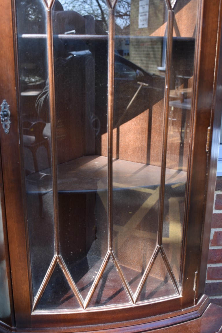 A bowfront display cabinet; together with a reproduction corner cupboard, 180cm high x 66cm wide; - Image 2 of 6