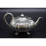 A Victorian silver melon teapot, by John Mortimer & John Samuel Hunt, London 1841, 800g all in.