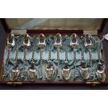 A cased set of twelve Scandinavian .83 teaspoons, by M H, having spiral twist handles.