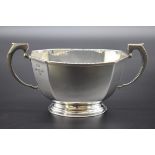 A silver twin handled sugar bowl, by Mappin & Webb Ltd, Birmingham 1935, 16cm wide, 212g.