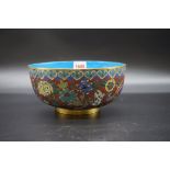 An antique Chinese cloisonne enamel bowl, 20.5cm diameter, (extensive restoration to interior).