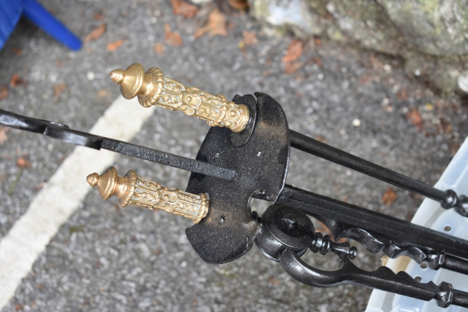 A mahogany coal scuttle; together with a set of fire irons and one other coal scuttle. - Image 2 of 2