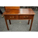 A mahogany two drawer side table, 97cm wide x 46cm deep x 76cm high.