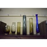 Four Swedish Holmgaard glass vases, largest 36.5cm high; and two others. (6)