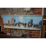 * Richardson, Manhattan skyline, signed, oil on canvas, 40 x 121.5cm.