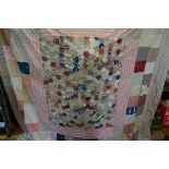 An antique patchwork quilt, probably Victorian, 208 x 228cm.