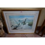 After Robert Taylor, 'Duel of Eagles', signed by Douglas Bader and Adolf Galland, colour print, I.33