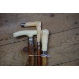 Three various ivory handled antique canes.