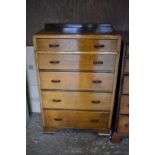 An old oak chest of five drawers, 73 wide x 43cm deep x 116cm high; together with a similar four