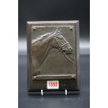 D Webb, a bronze relief plaque of 'Cameronian', signed and titled, 14 x 11.5cm, on oak mount.