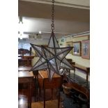 An unusual glass starburst ceiling lantern, approx 50cm high, (s.d. to some panels).