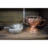 A Liberty 'Tudric' pewter twin handled bowl, No.0405, 19cm wide; together with an Arts & Crafts
