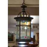 A good vaseline glass and brass ceiling lantern, total height 39cm.