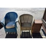 Two Lloyd loom chairs; together with a laundry basket.