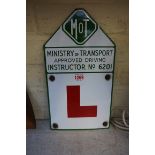 Automobilia: a vintage 'Ministry of Transport Approved Driving Instructor' enamel sign, 34 x 19cm.