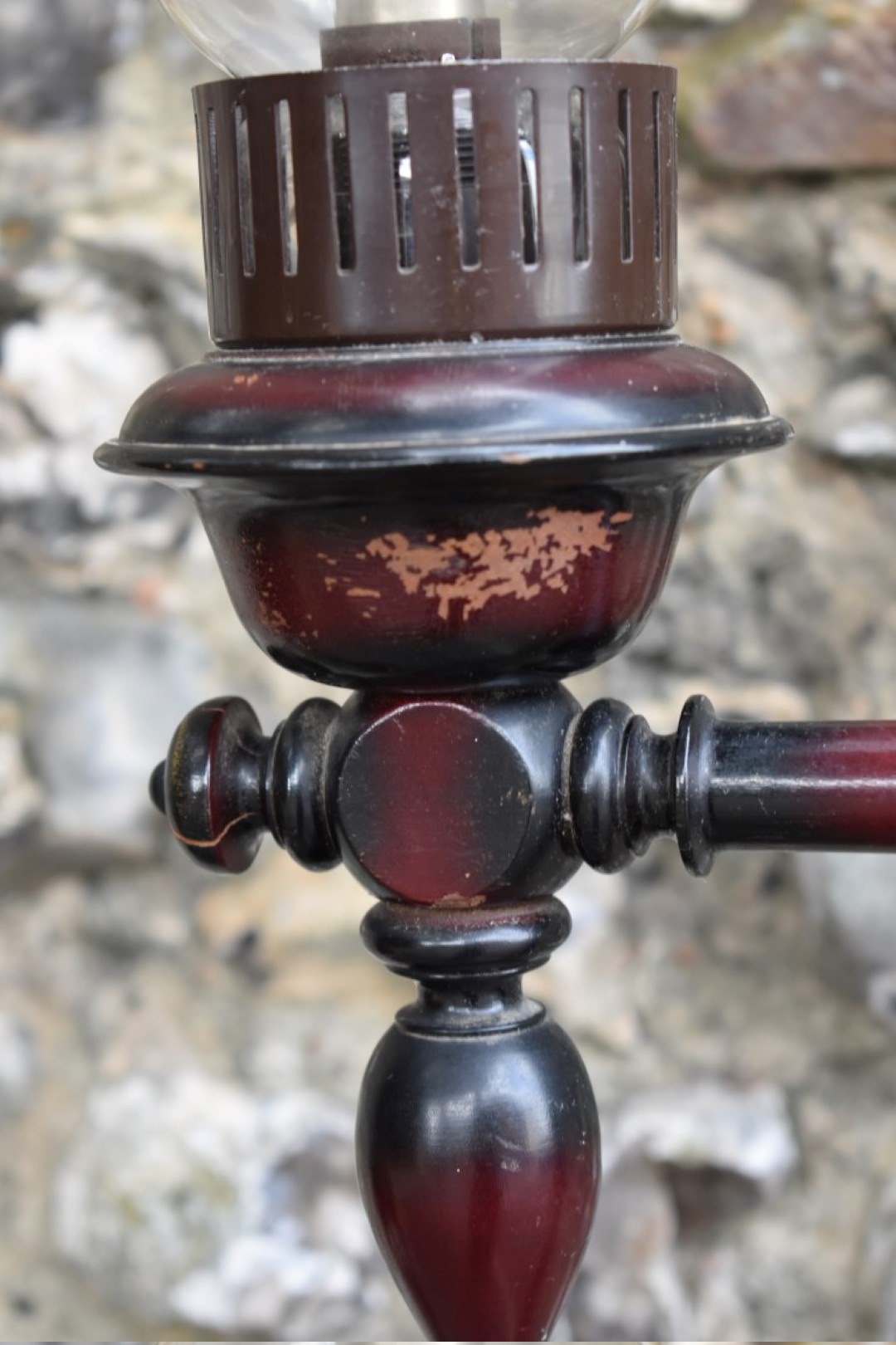 A pair of red stained wood standard lamps. - Image 3 of 4