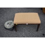 An old mahogany stool; together with another stool having beadwork top.