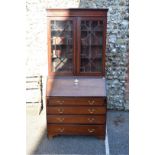 An Edwardian mahogany inlaid bureau bookcase, 91cm wide.