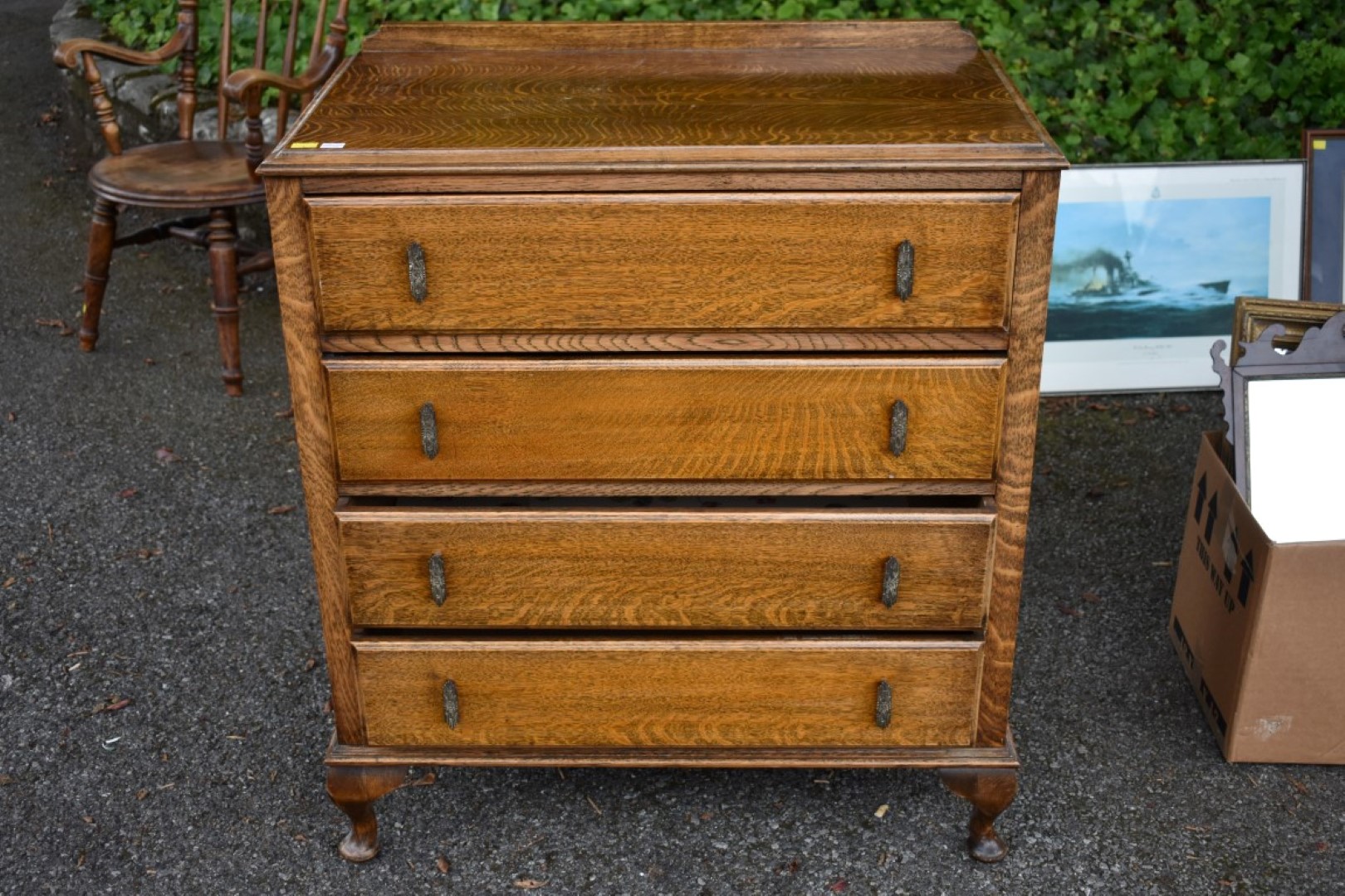 An old oak chest of five drawers, 73 wide x 43cm deep x 116cm high; together with a similar four - Image 6 of 10
