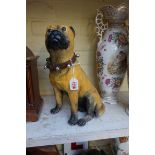A painted plaster Pug, 34.5cm high.