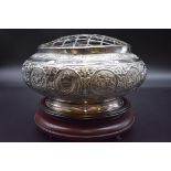 A Malaysian white metal rose bowl, having chased decoration of the state crests, 20cm diameter,