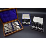 A cased set of six bright cut silver coffee spoons, by S Ltd, Birmingham 1928; together with a cased